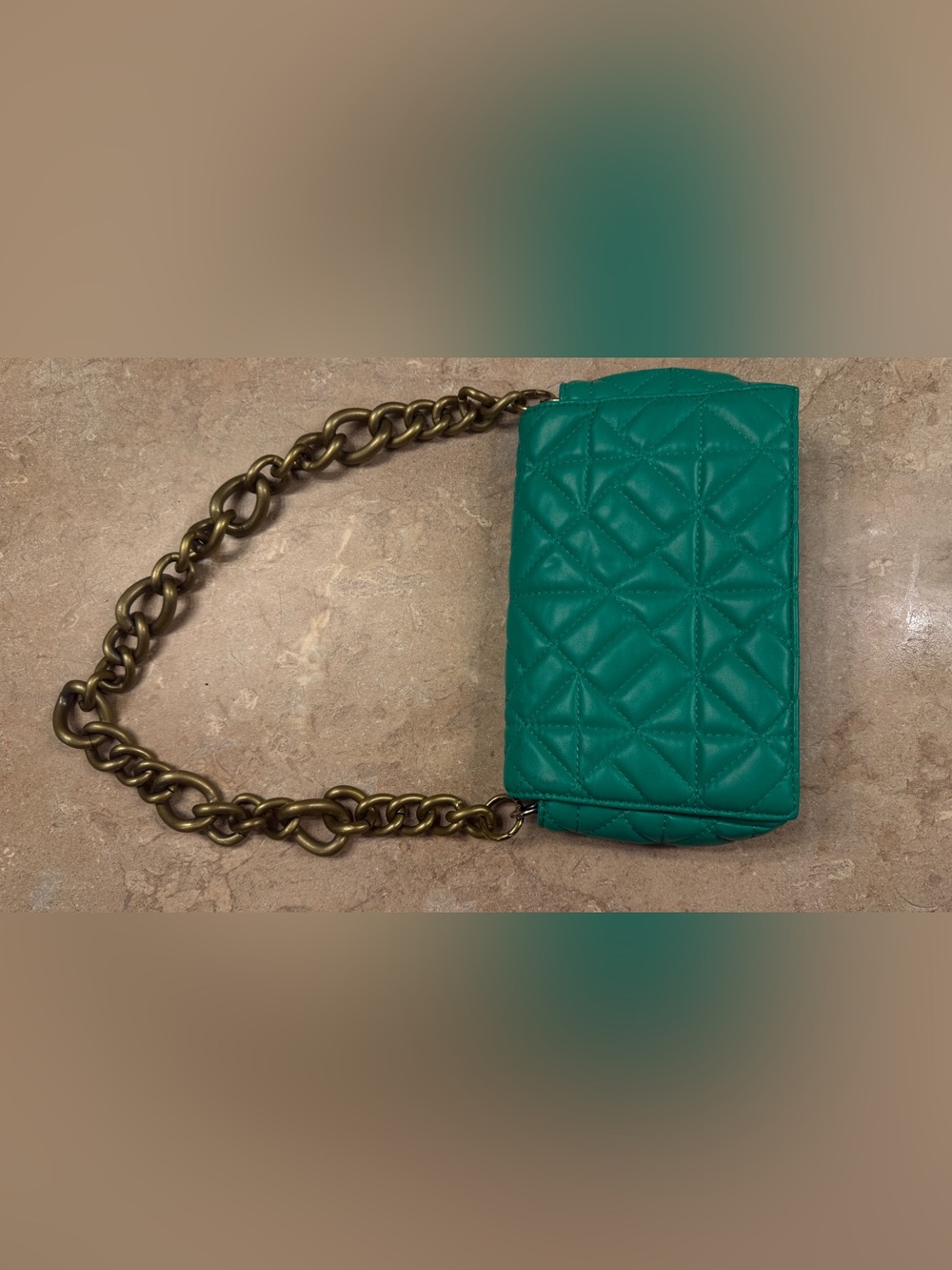Quilted Teal Chain-Handle Shoulder Bag